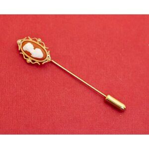 Vintage Lady Cameo Oval Gold Tone Stick Pin by Avon - F2
